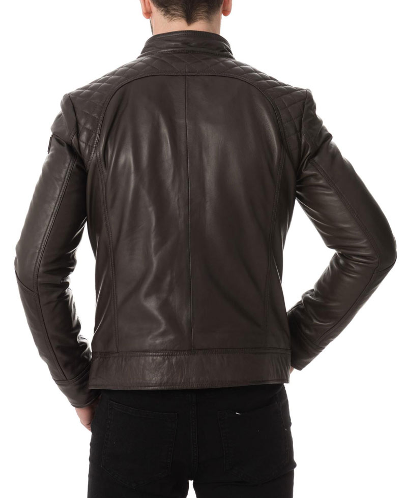 Men's Casual Wear Buckle Collar Brown Leather Jacket Men's Casual Wear Buckle Collar Brown Leather Jacket - Image 2