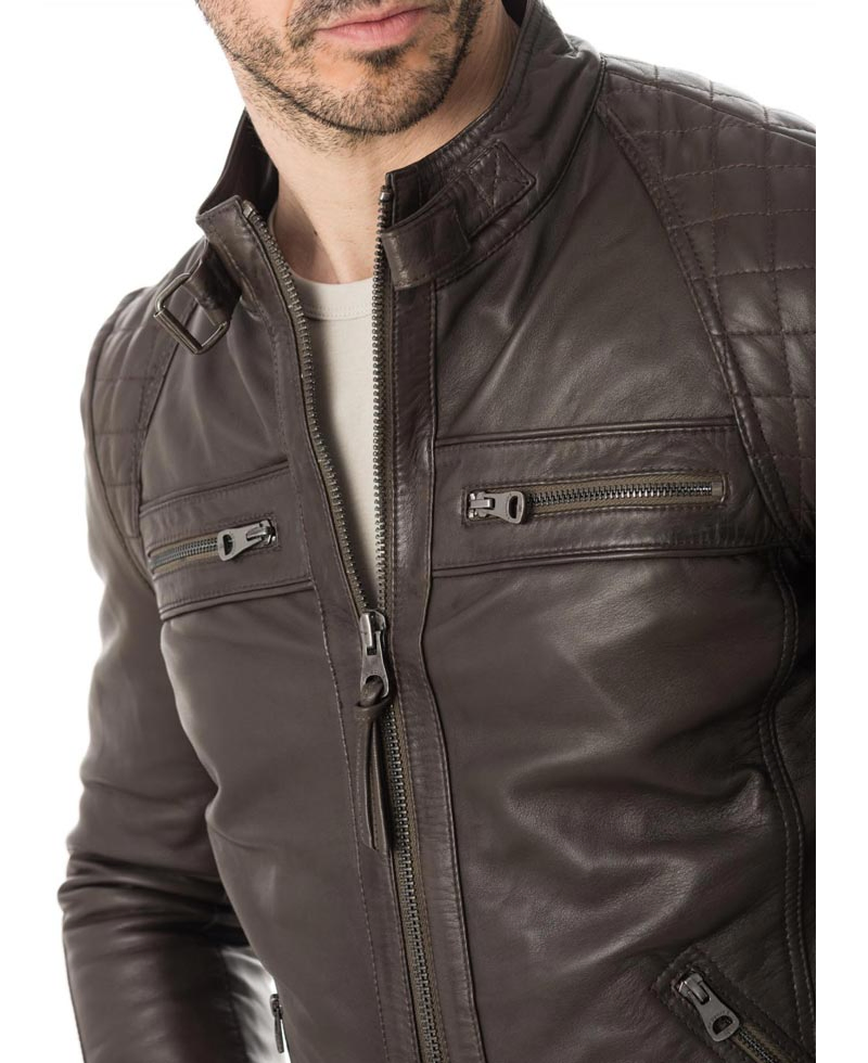 Men's Casual Wear Buckle Collar Brown Leather Jacket Men's Casual Wear Buckle Collar Brown Leather Jacket - Image 4