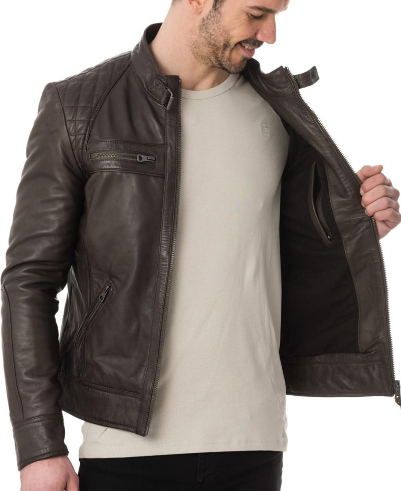 Men's Casual Wear Buckle Collar Brown Leather Jacket Men's Casual Wear Buckle Collar Brown Leather Jacket - Image 5