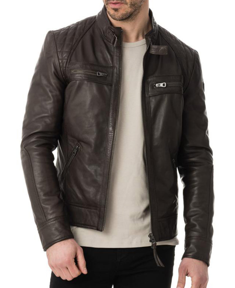 Men's Casual Wear Buckle Collar Brown Leather Jacket Men's Casual Wear Buckle Collar Brown Leather Jacket - Image 6