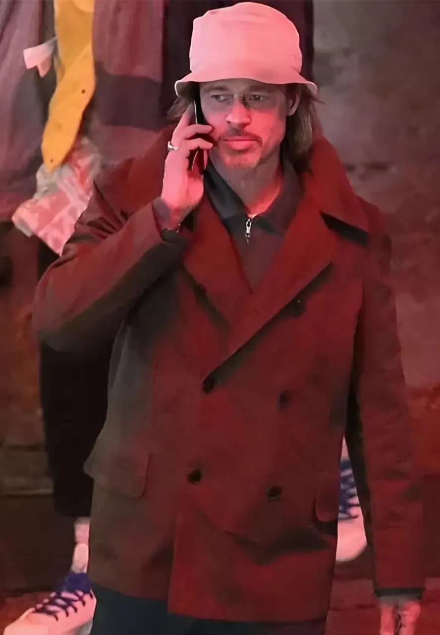 Bullet Train Brad Pitt Brown Peacoat Bullet Train Brad Pitt Brown Peacoat - Image 3