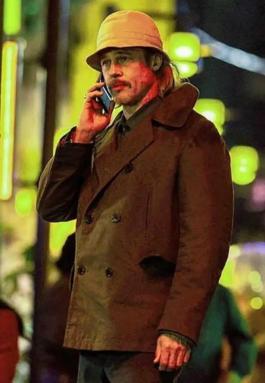 Bullet Train Brad Pitt Brown Peacoat Bullet Train Brad Pitt Brown Peacoat - Image 4
