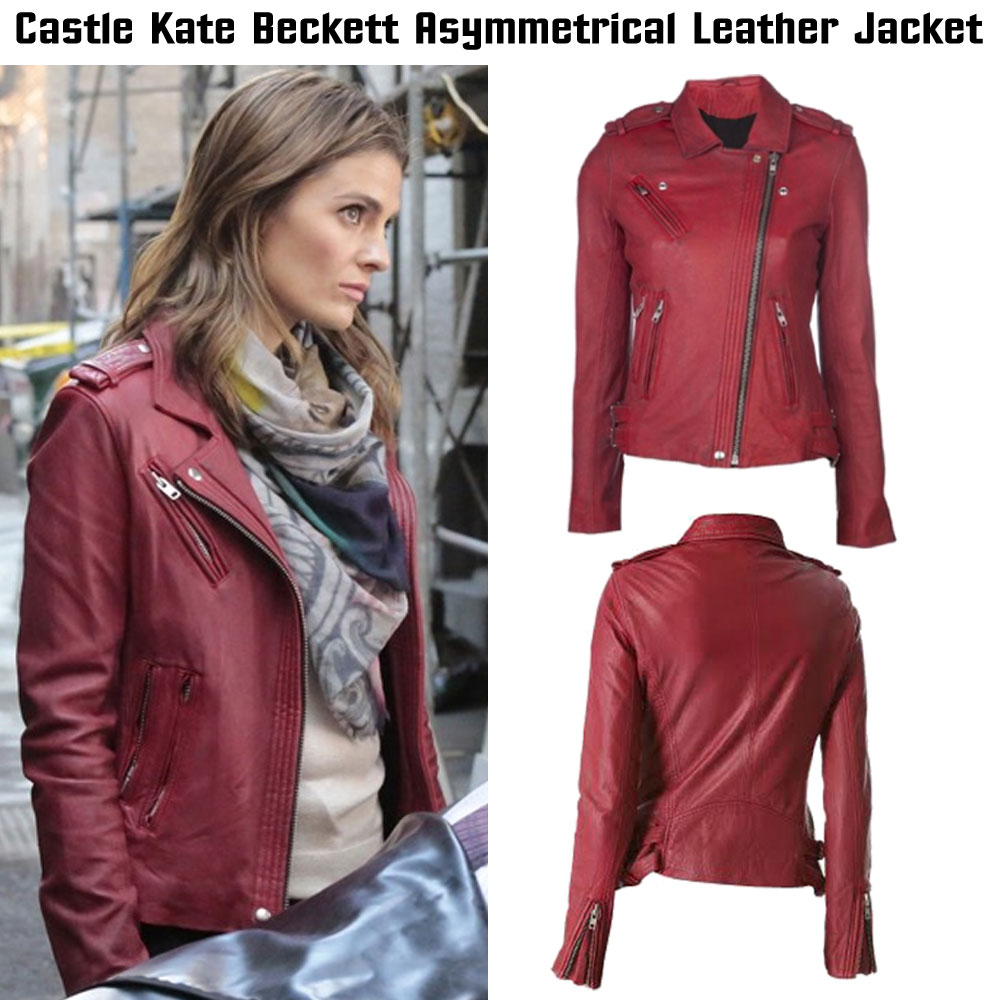 Kate Beckett Castle Stana Katic Red Leather Jacket Kate Beckett Castle Stana Katic Red Leather Jacket - Image 3