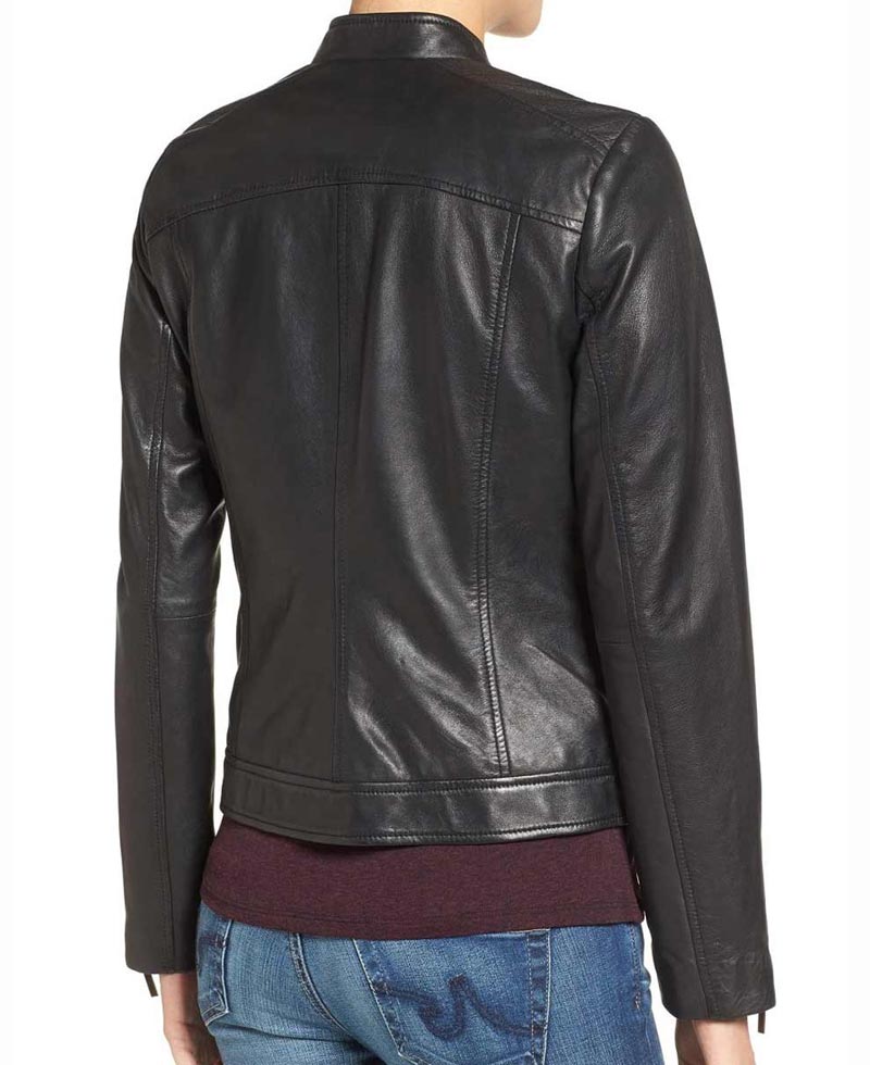 Women's Biker Casual Black Leather Jacket Women's Biker Casual Black Leather Jacket - Image 2