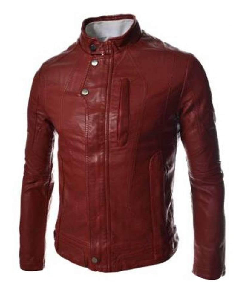 Men's Casual Slim Fit Faux Leather Red Jacket Men's Casual Slim Fit Faux Leather Red Jacket