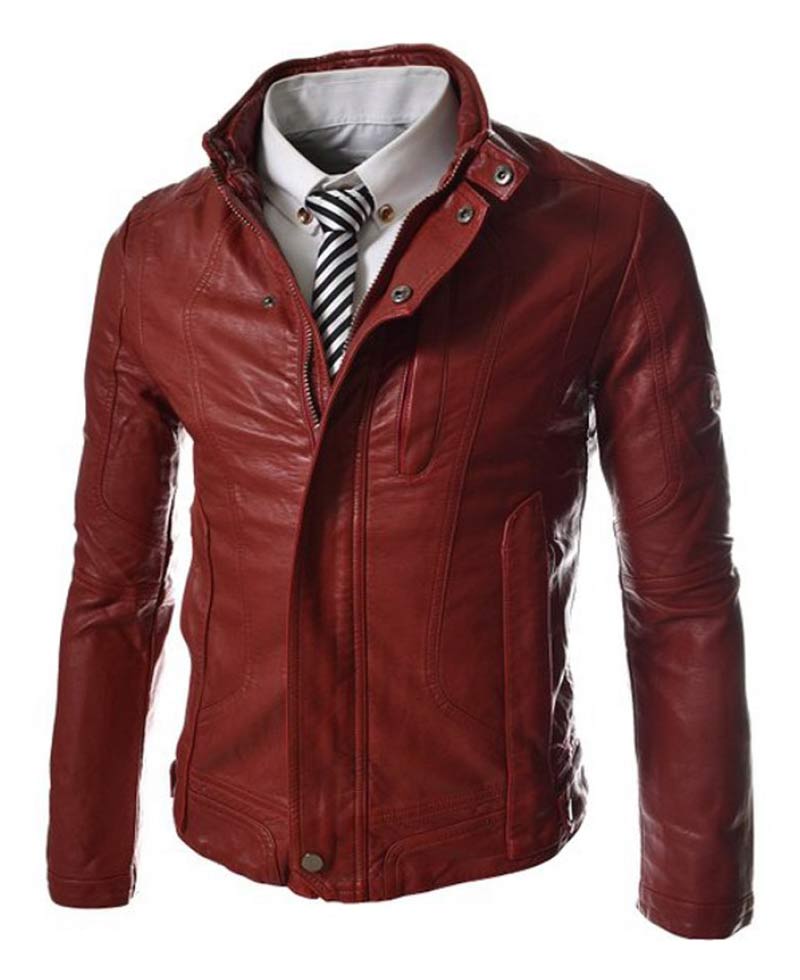 Men's Casual Slim Fit Faux Leather Red Jacket Men's Casual Slim Fit Faux Leather Red Jacket - Image 3