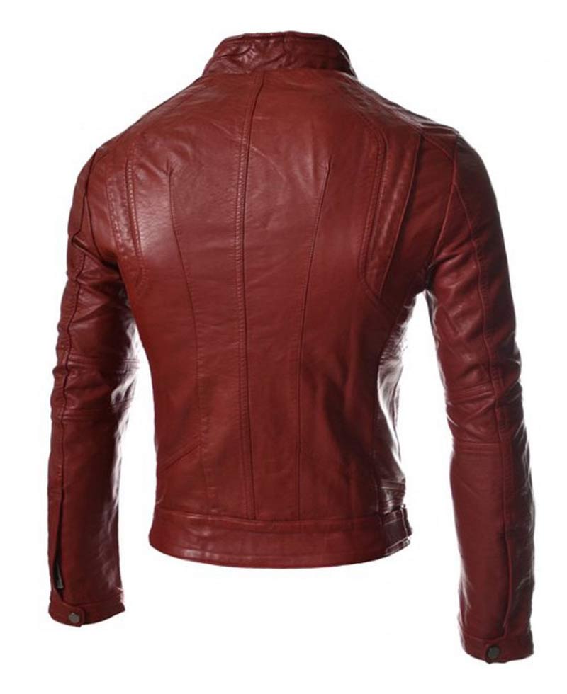 Men's Casual Slim Fit Faux Leather Red Jacket Men's Casual Slim Fit Faux Leather Red Jacket - Image 2