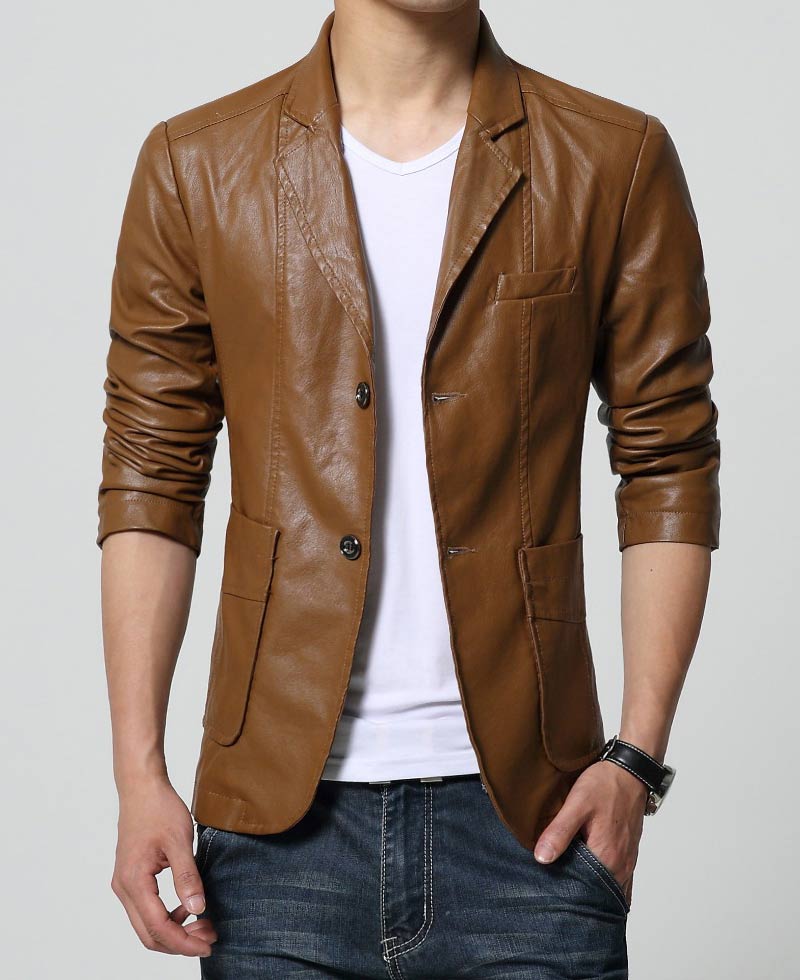 Slim Fit Casual Brown Leather Blazer for Men Slim Fit Casual Brown Leather Blazer for Men