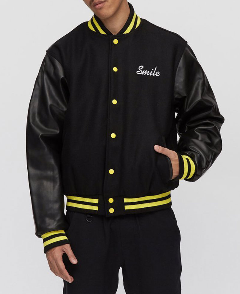 Chinatown Market Smile Black Varsity Jacket Chinatown Market Smile Black Varsity Jacket - Image 3