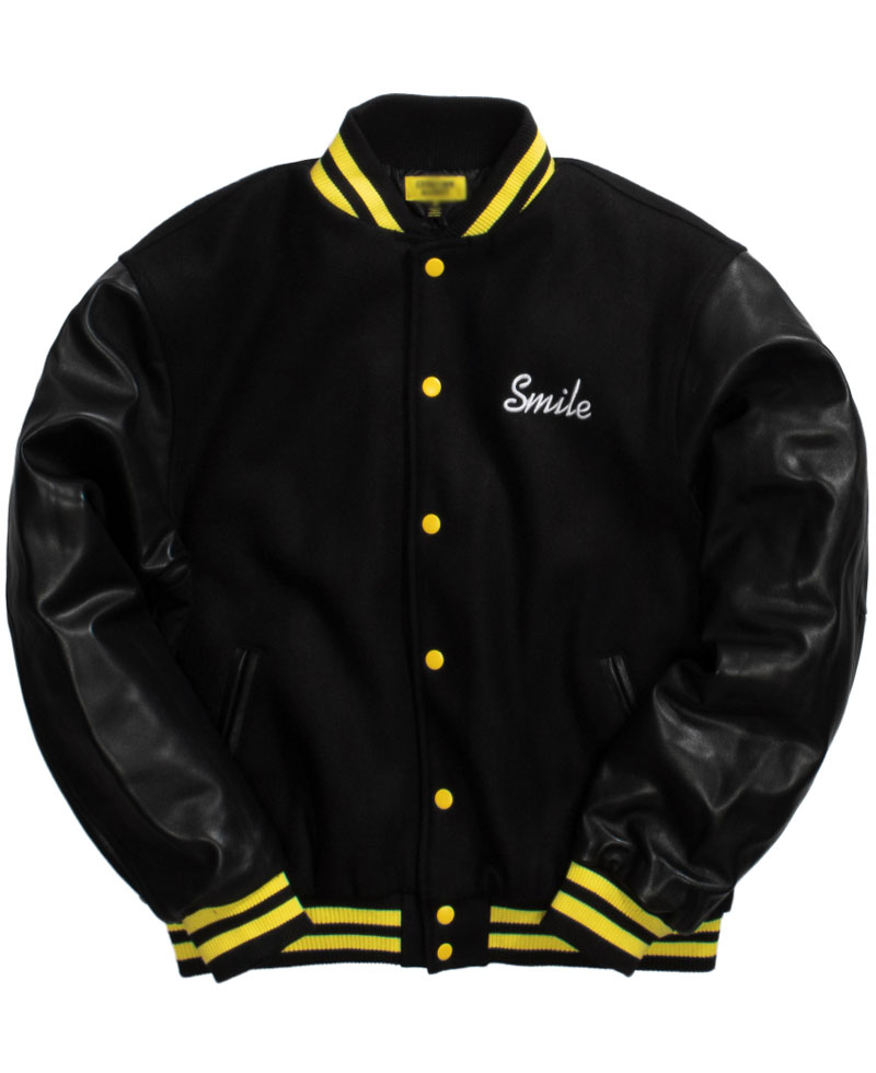 Chinatown Market Smile Black Varsity Jacket Chinatown Market Smile Black Varsity Jacket