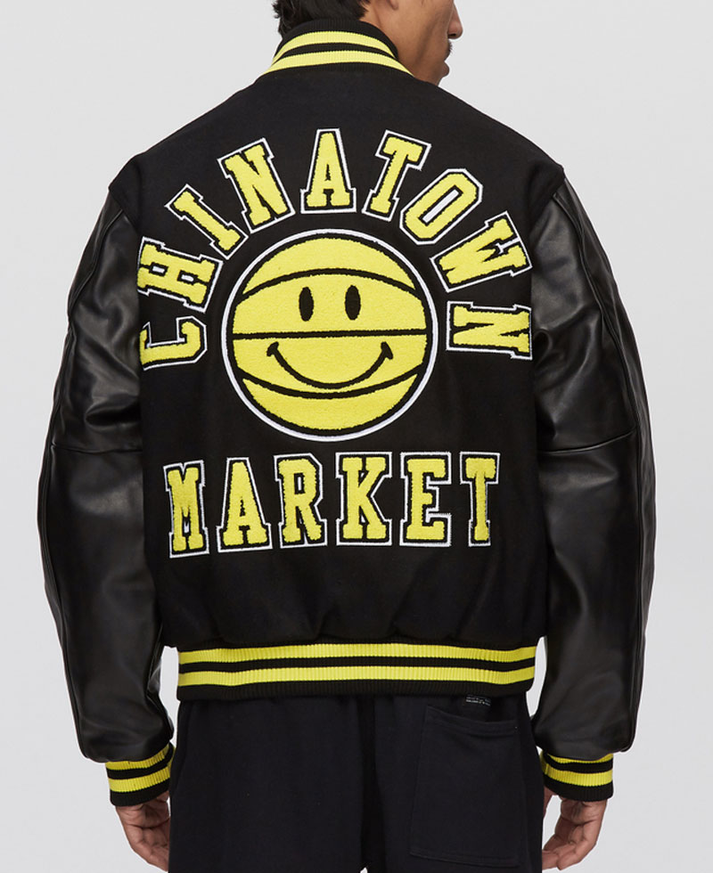 Chinatown Market Smile Black Varsity Jacket Chinatown Market Smile Black Varsity Jacket - Image 2