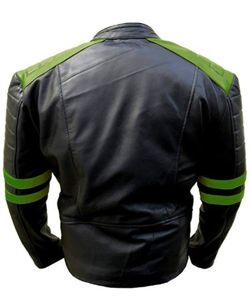 Men's Black and Green Brando Motorcycle Leather Jacket Men's Black and Green Brando Motorcycle Leather Jacket - Image 2