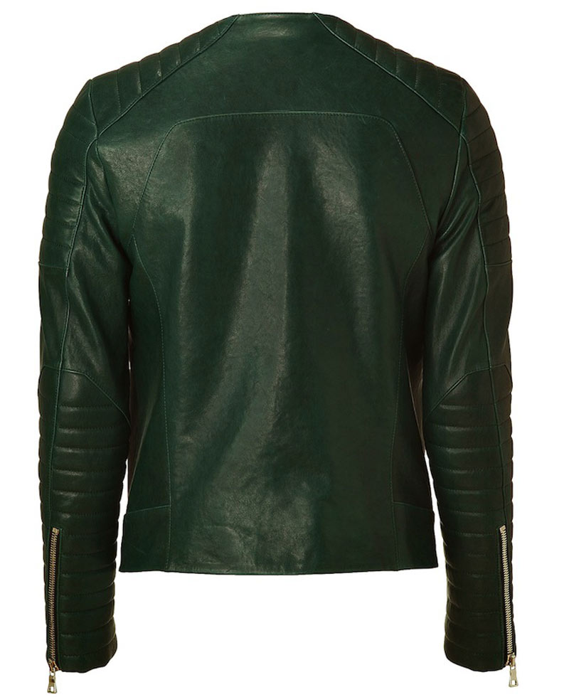 Kid Cudi Collarless Green Leather Jacket Kid Cudi Collarless Green Leather Jacket - Image 2