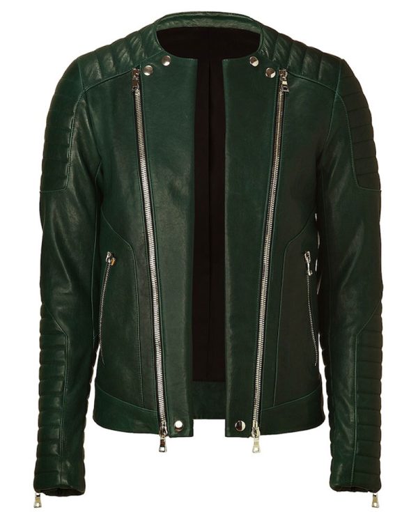 Kid Cudi Collarless Green Leather Jacket
