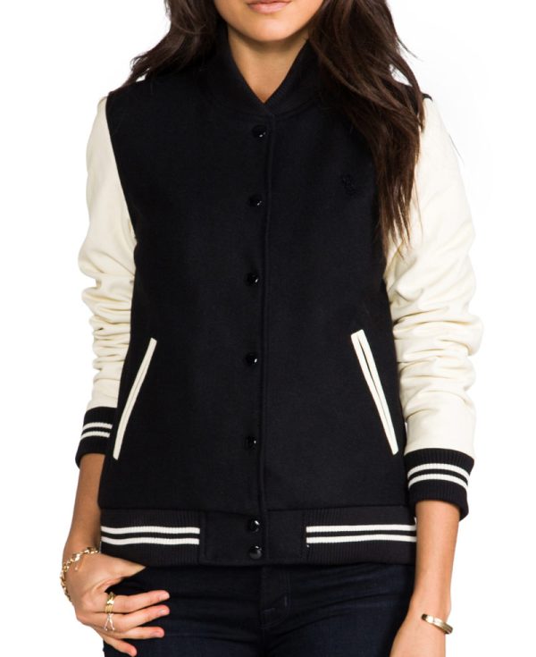 Women's Black and Cream Varsity Jacket