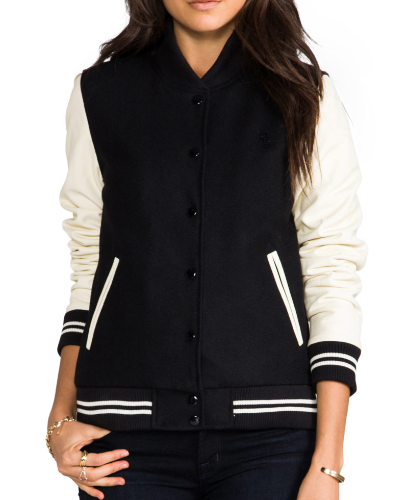 Women's Black and Cream Varsity Jacket