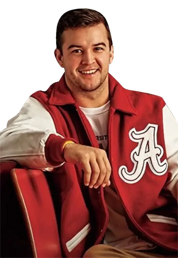 alabama red and white varsity jacket