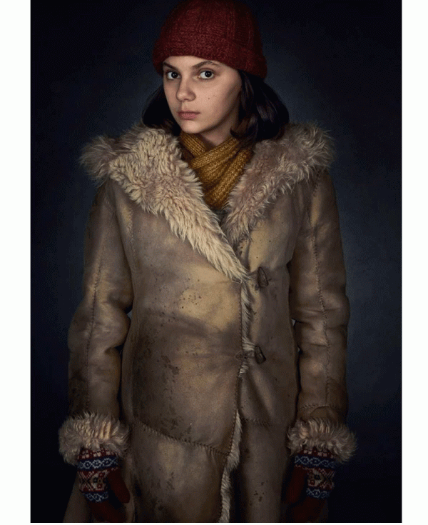 Dafne Keen His Dark Materials Leather Coat