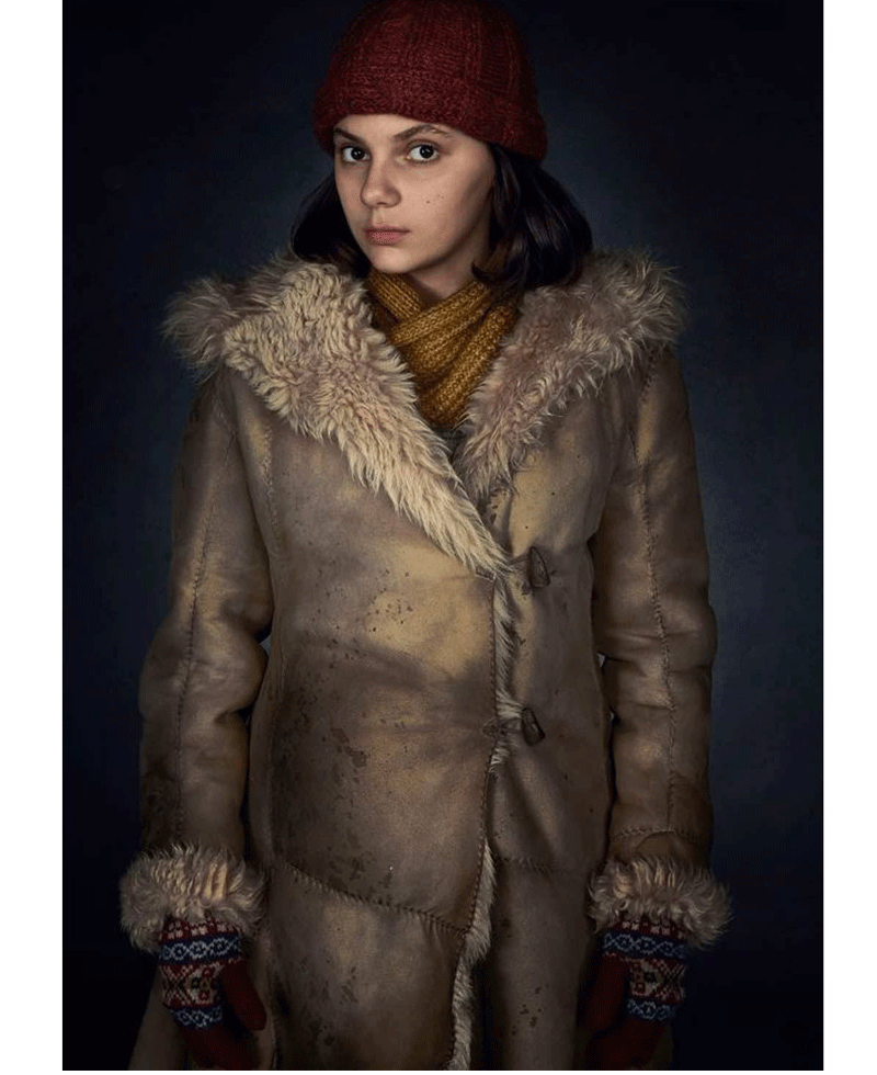 Dafne Keen His Dark Materials Leather Coat