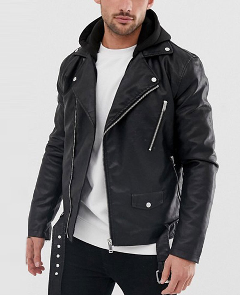 Heavy Daniel Zovatto Biker Leather Jacket with Hood Heavy Daniel Zovatto Biker Leather Jacket with Hood