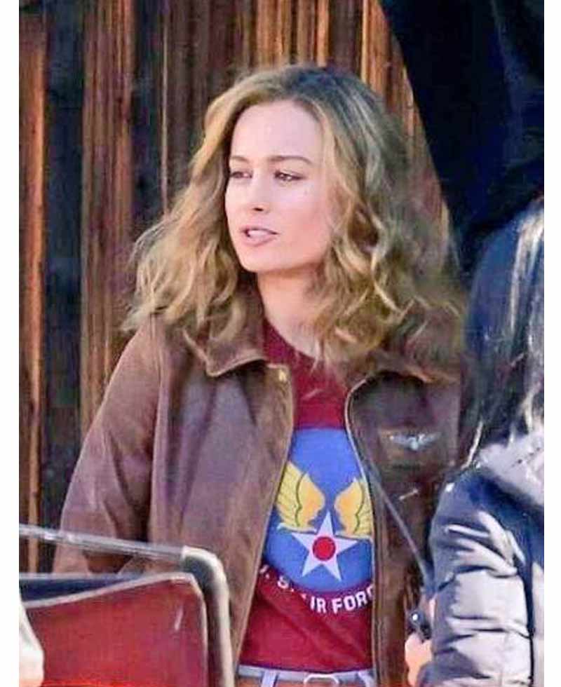 Brie Larson Pilot Brown Leather Jacket Brie Larson Pilot Brown Leather Jacket - Image 3
