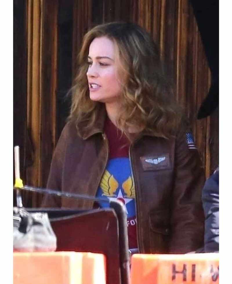 Brie Larson Pilot Brown Leather Jacket Brie Larson Pilot Brown Leather Jacket - Image 2