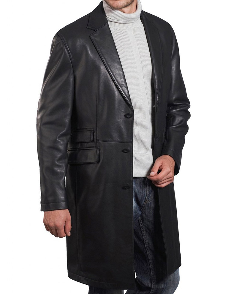 David Boreanaz Angel Black Leather Long Jacket David Boreanaz Angel Black Leather Long Jacket - Image 3