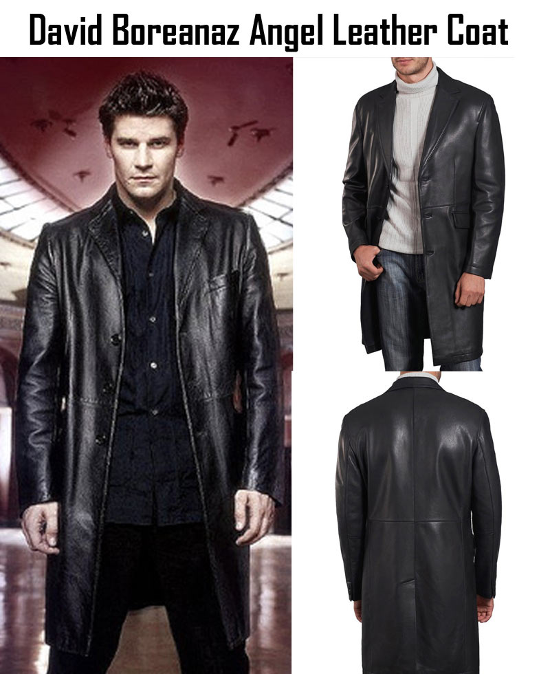 David Boreanaz Angel Black Leather Long Jacket David Boreanaz Angel Black Leather Long Jacket - Image 4
