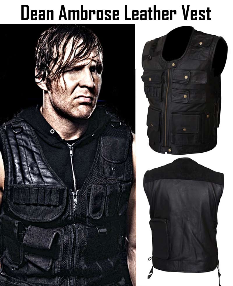 Dean Ambrose Black Leather Bomber Vest Dean Ambrose Black Leather Bomber Vest - Image 4