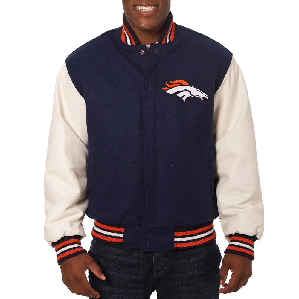 Denver Broncos Navy Blue Varsity Jacket Denver Broncos Navy Blue Varsity Jacket