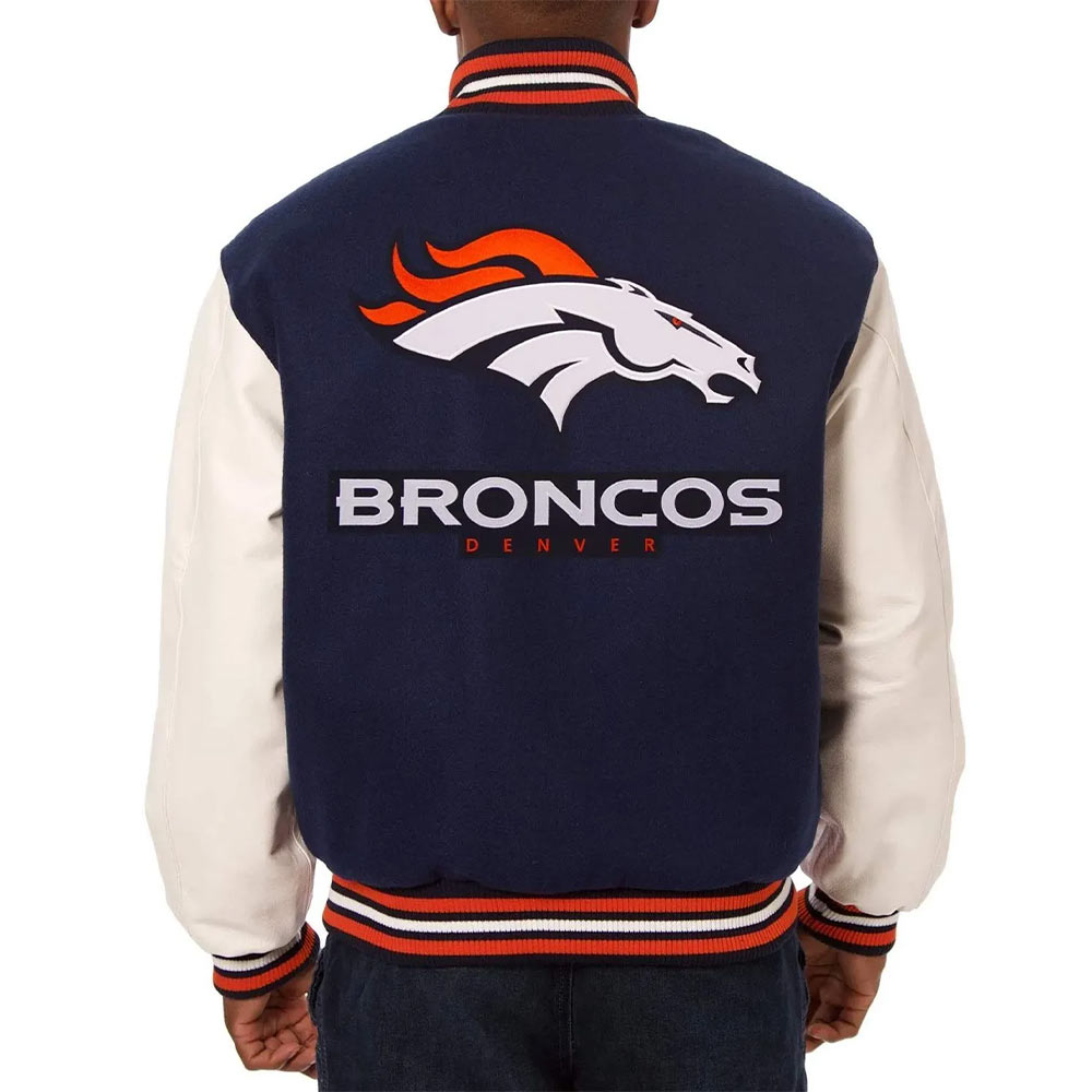 Denver Broncos Navy Blue Varsity Jacket Denver Broncos Navy Blue Varsity Jacket - Image 2
