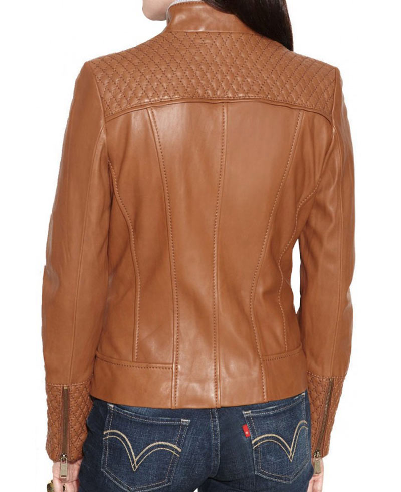 Women's Brown Leather Biker Jacket Women's Brown Leather Biker Jacket - Image 2
