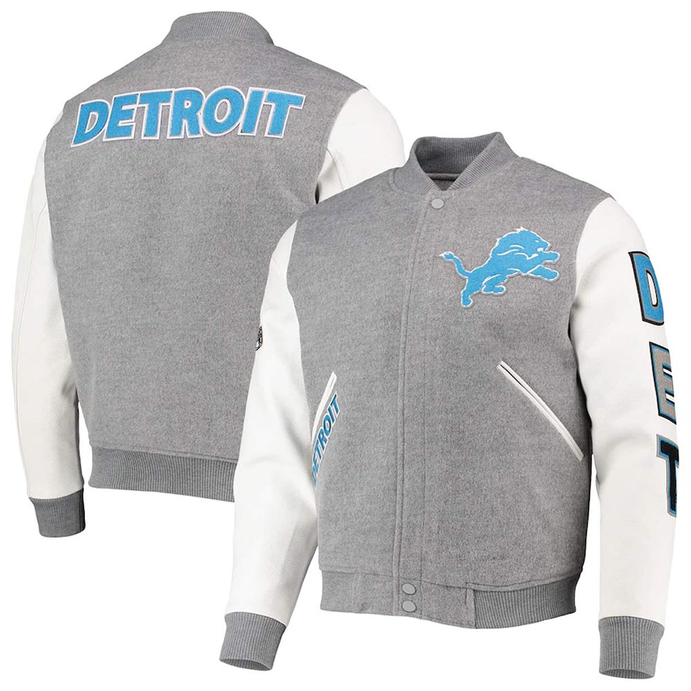 Detroit Lions Heathered Varsity Jacket Detroit Lions Heathered Varsity Jacket - Image 3