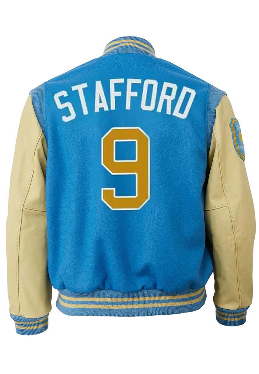 Detroit Lions Matthew Stafford 9 Varsity Jacket Detroit Lions Matthew Stafford 9 Varsity Jacket - Image 2