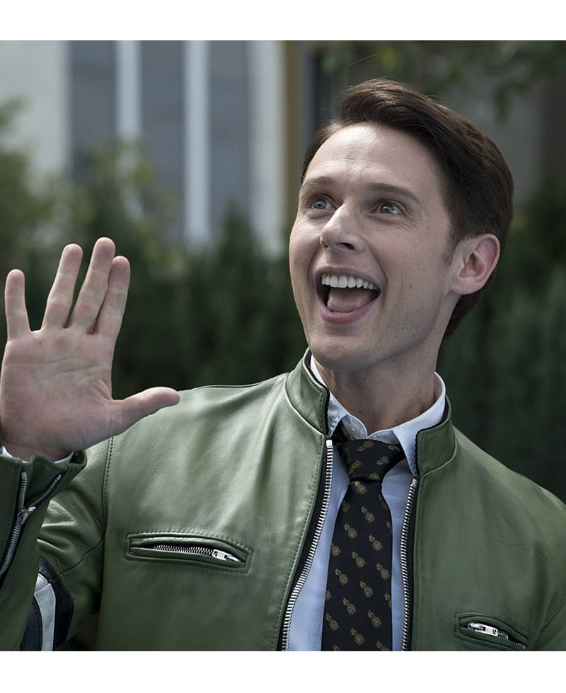 Dirk Gently Samuel Barnett Green Leather Jacket Dirk Gently Samuel Barnett Green Leather Jacket - Image 4