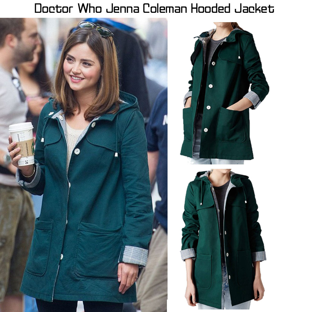 Doctor Who Jenna Coleman Green Hooded Jacket Doctor Who Jenna Coleman Green Hooded Jacket - Image 3