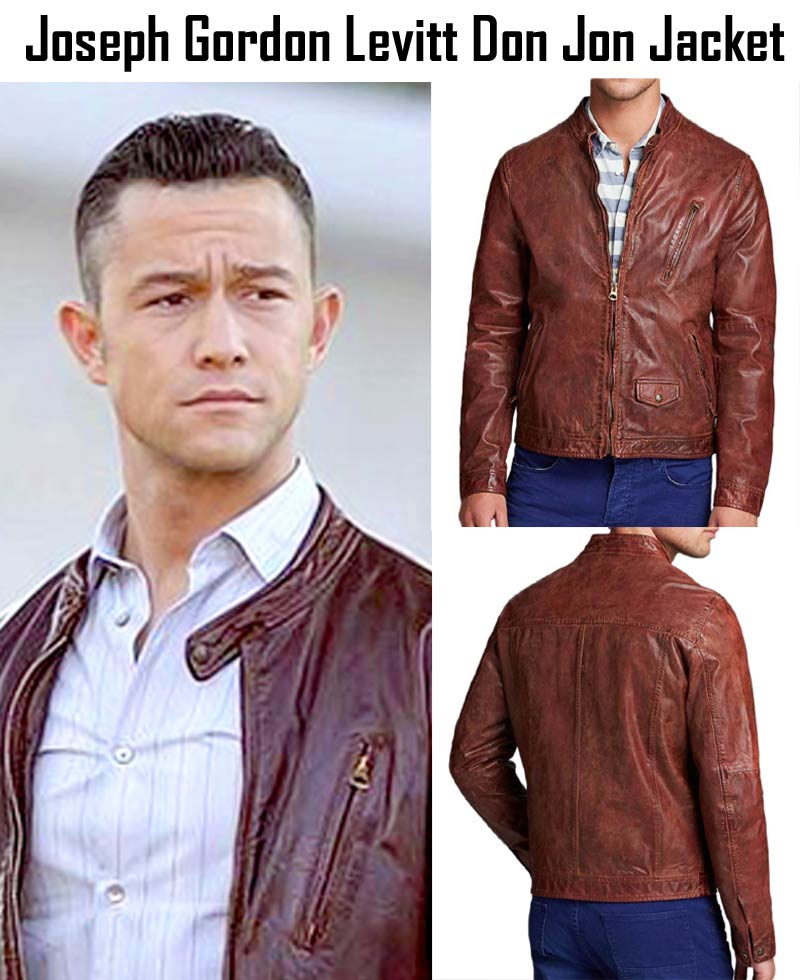 Joseph Gordon Levitt Don Jon Brown Distressed Leather Jacket Joseph Gordon Levitt Don Jon Brown Distressed Leather Jacket - Image 3