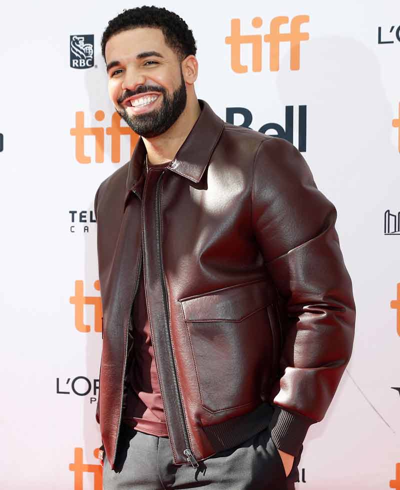 Drake Film Festival Burgundy Bomber Leather Jacket drake burgundy leather jacket