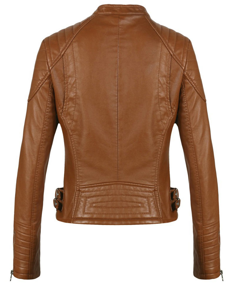 Women's Elegant Zipper Faux Leather Moto Jacket Women's Elegant Zipper Faux Leather Moto Jacket - Image 4