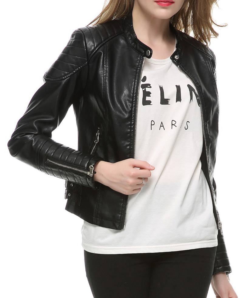 Women's Elegant Zipper Faux Leather Moto Jacket Women's Elegant Zipper Faux Leather Moto Jacket - Image 3