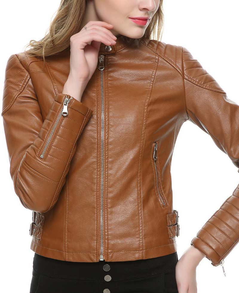 Women's Elegant Zipper Faux Leather Moto Jacket