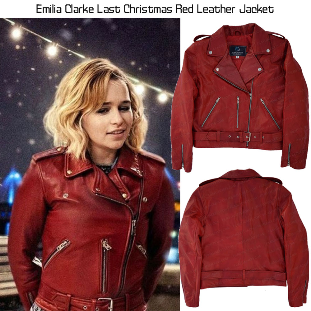 Emilia Clarke Last Christmas Red Leather Jacket Emilia Clarke Last Christmas Red Leather Jacket - Image 3