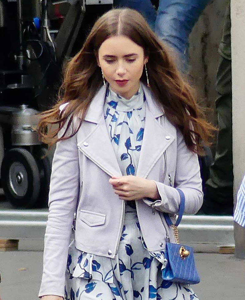 Lily Collins Emily in Paris White Leather Jacket Lily Collins Emily in Paris White Leather Jacket