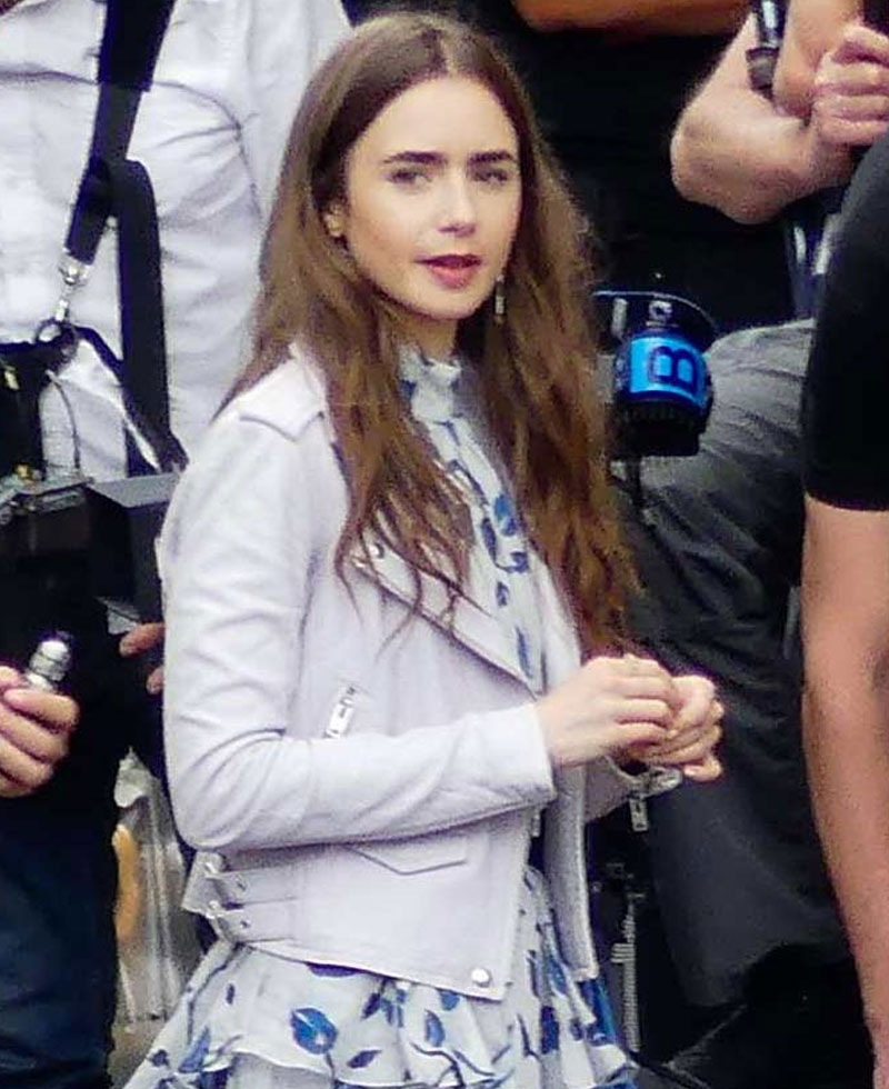 Lily Collins Emily in Paris White Leather Jacket Lily Collins Emily in Paris White Leather Jacket - Image 2