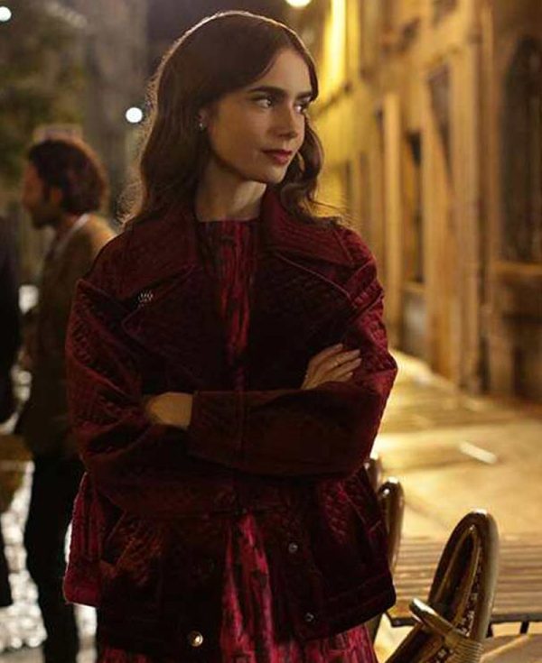 Lily Collins Emily in Paris Maroon Jacket