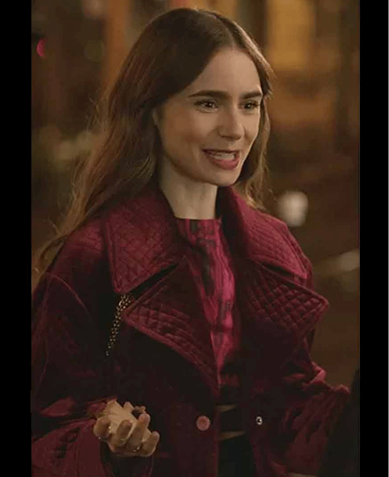Lily Collins Emily in Paris Maroon Jacket Lily Collins Emily in Paris Maroon Jacket - Image 2
