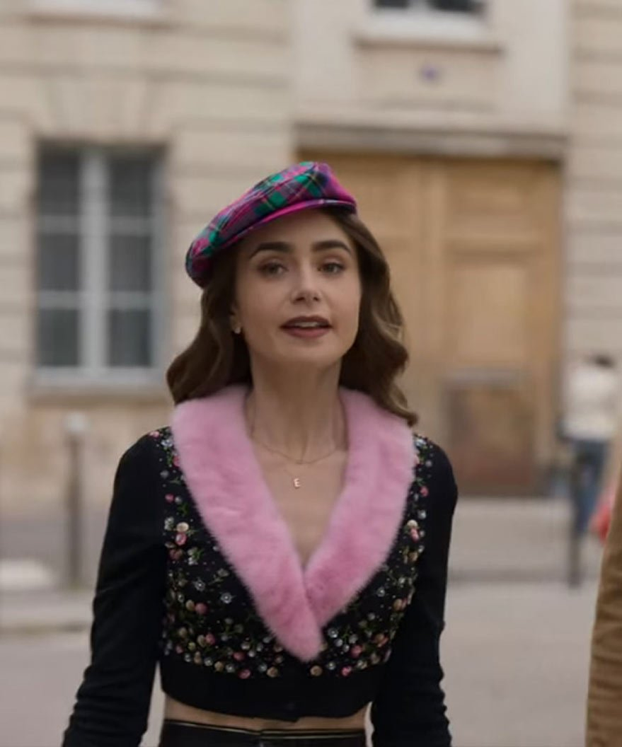 Emily In Paris S2 Emily Cooper Fur Collar Cardigan Emily In Paris S2 Emily Cooper Fur Collar Cardigan - Image 4