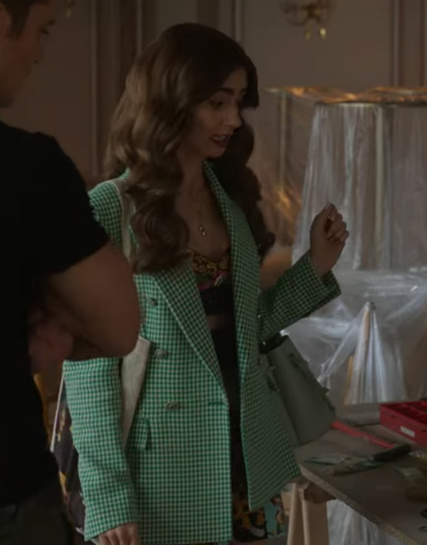 Emily In Paris S2 Emily Cooper Green Check Coat Emily In Paris S2 Emily Cooper Green Check Coat - Image 5
