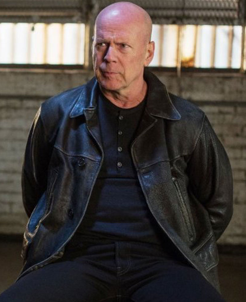 Extraction Film Bruce Willis Black Leather Jacket Extraction Film Bruce Willis Black Leather Jacket - Image 2