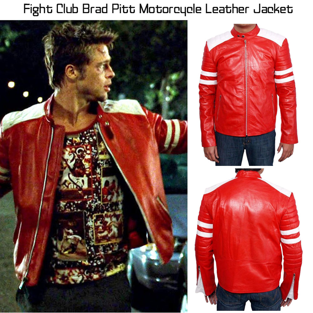 Fight Club Movie Brad Pitt Motorcycle Leather Jacket Fight Club Movie Brad Pitt Motorcycle Leather Jacket - Image 7